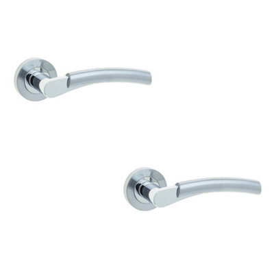 2 PACK Stylish Polished Chrome/Satin Chrome Door Handle on Rose - Interior Handle