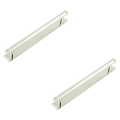 2 PACK Stylish Polished Nickel Cabinet Handle with Stepped Backplate - 224mm Ctrs - Kitchen Drawer Pull Handle