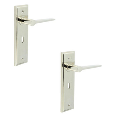 2 PACK Stylish Polished Nickel Door Handle Lock Backplate for Modern Homes - Solid Brass Interior Handle