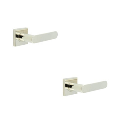 2 PACK Stylish Polished Nickel Square Door Handle with Sprung Lever - Solid Brass Interior Handle