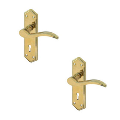 2 PACK Stylish PVD Brass Suite Door Handle with Lockplate for Modern Interiors - Interior Lever on Backplate