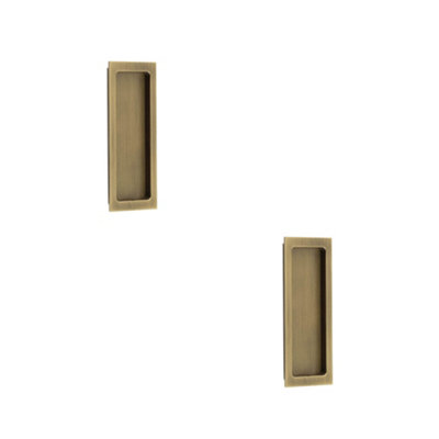2 PACK Stylish Rectangular Flush Pull in Antique Brass for Doors and Cabinets - Door Handle