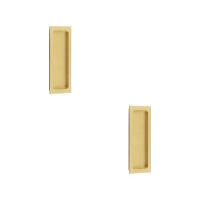 2 PACK Stylish Rectangular Flush Pull in Satin Brass for Doors and Cabinets - Door Handle
