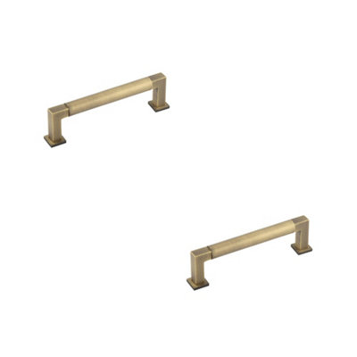 2 PACK Stylish Round Cabinet Handle in Antique Brass - 128mm Length - Kitchen Drawer Pull Handle