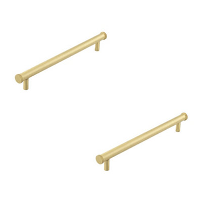 2 PACK Stylish Satin Brass Cabinet Handle 224mm - Knurled Diamond Design - Kitchen Drawer Pull Handle