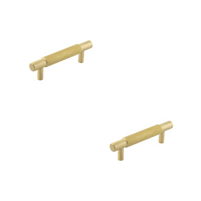 2 PACK Stylish Satin Brass Cabinet Handle for Modern Furniture - 96mm Ctrs - Kitchen Drawer Pull Handle