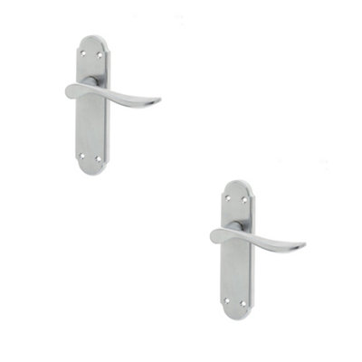 2 PACK Stylish Satin Chrome Suite Door Handle with Latchplate - Interior Lever on Backplate