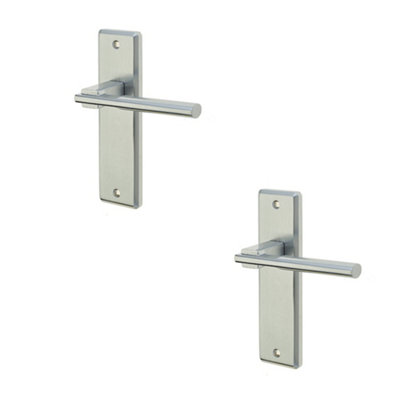 2 PACK Stylish Satin Chrome Suite Door Handle with Unique Latchplate Design - Interior Lever on Backplate