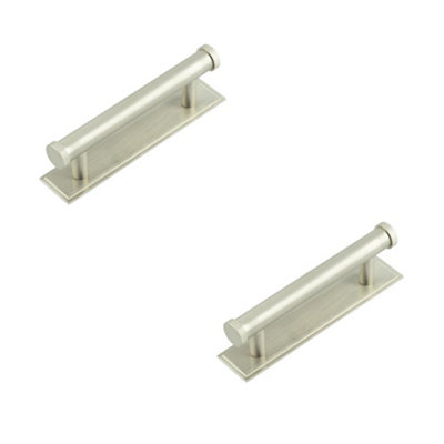 2 PACK Stylish Satin Nickel Cabinet Handle with 96mm Centers and Stepped Backplate - Kitchen Drawer Pull Handle