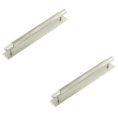 2 PACK Stylish Satin Nickel Cabinet Handle with Stepped Backplate - 224mm Ctrs - Kitchen Drawer Pull Handle