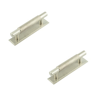 2 PACK Stylish Satin Nickel Cabinet Handle with Stepped Backplate 96mm Ctrs - Kitchen Drawer Pull Handle