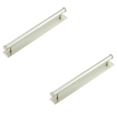 2 PACK Stylish Satin Nickel Cabinet Handle with Stepped Backplate - Kitchen Drawer Pull Handle