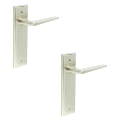 2 PACK Stylish Satin Nickel Door Handle Latch Backplate for Modern Homes - Solid Brass Interior Handle