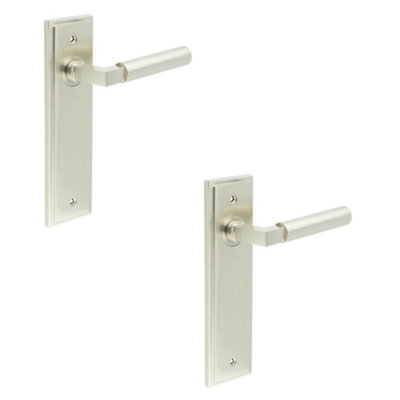 2 PACK Stylish Satin Nickel Door Handle Latch Backplate for Modern Homes - Solid Brass Interior Lever