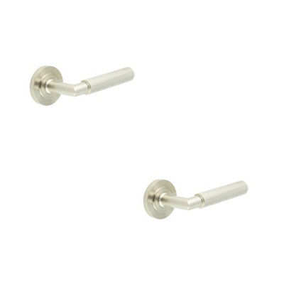 2 PACK Stylish Satin Nickel Door Handle with Rose Design - Solid Brass Interior Handle