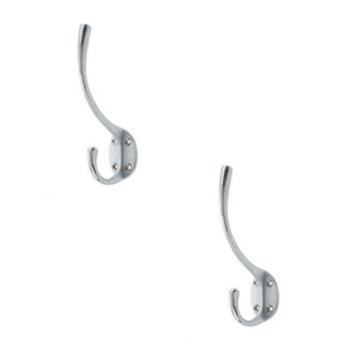 2 PACK Stylish Solid Brass Hat and Coat Hook in Satin Chrome Finish - Wall Mounted Clothing Hook
