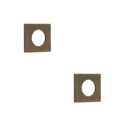 2 PACK Stylish Square Plain Outer Rose in Antique Brass Finish - Door Handle
