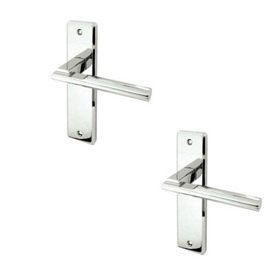 2 PACK Stylish Suite Door Handle in Polished Chrome for Modern Interiors - Interior Lever on Backplate