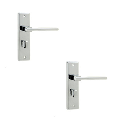 2 PACK Stylish Suite Door Handle with Bathroom Plate in Polished Chrome - Interior Lever on Backplate