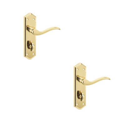 2 PACK Stylish Suite Door Handle with PVD Brass Finish for Bathrooms - Interior Lever on Backplate