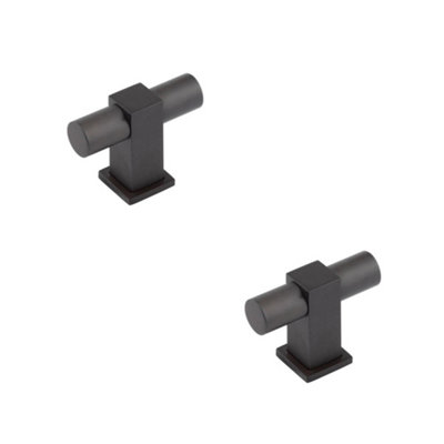 2 PACK Stylish T Bar Cupboard Knob in Dark Bronze Finish - Kitchen Cabinet Knob