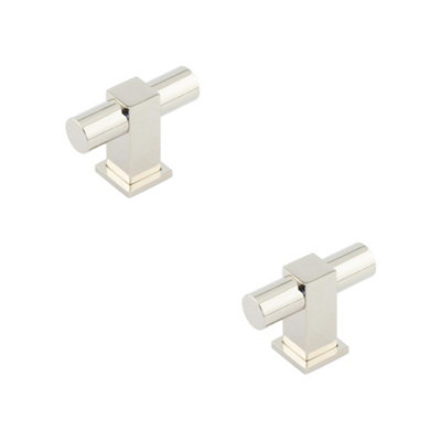 2 PACK Stylish T Bar Cupboard Knob in Polished Nickel for Modern Homes - Kitchen Cabinet Knob
