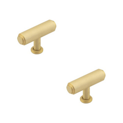2 PACK Stylish T Bar Satin Brass Cupboard Knob for Modern Cabinets - Kitchen Cabinet Knob