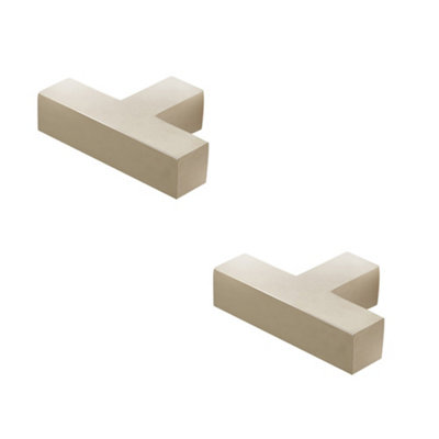 2 PACK Stylish T-Bar Square Cupboard Knob in Polished Nickel Finish - Kitchen Cabinet Knob