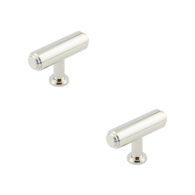 2 PACK Stylish T Bar Stepped Cupboard Knob in Polished Nickel Finish - Kitchen Cabinet Knob
