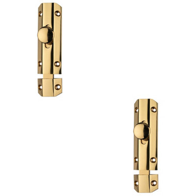 2 PACK - Surface Mounted Flat Sliding Door Bolt Lock 102mm x 36mm Polished Brass