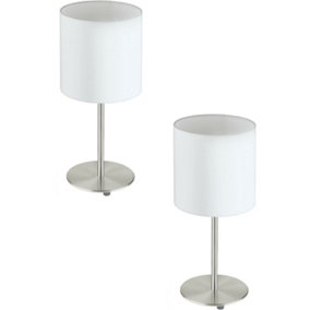 2 PACK Table Desk Lamp Colour Satin Nickel Steel Shade White Fabric E27 1x60W