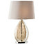 2 PACK Table Lamp & Shade Gold Tinted Glass & Mink Fabric Pretty Bedside Light