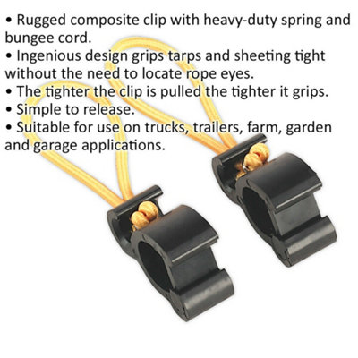 2 PACK Tarpaulin Clip Set - Heavy-Duty Spring Clip - Bungee Cord Strap