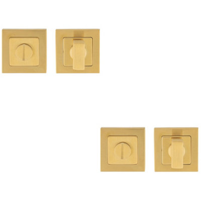 2 PACK - Thumbturn Lock and Release Handle Concealed Fix Square Rose Satin Brass PVD