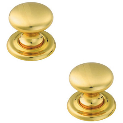 2 PACK - Tiered Mushroom Cupboard Door Knob 36mm Diameter Polished Brass Cabinet Handle