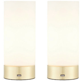 2 PACK - Touch Dimmable Table Lamp Brass & Frosted Glass Shade Light USB Charger