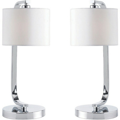 2 PACK Touch Dimmable Table Lamp Chrome & White Fabric Shade Bedside ...