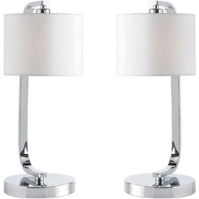 2 PACK Touch Dimmable Table Lamp Chrome & White Fabric Shade Bedside Desk Light