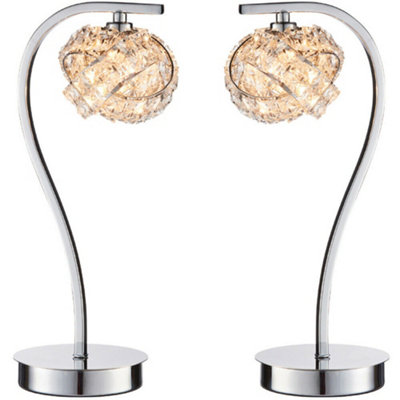 2 PACK Touch On/Off Table Lamp Chrome & Crystal Glass Knott Pretty ...