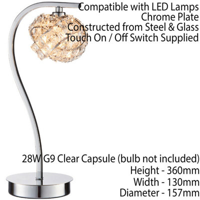 2 PACK Touch On/Off Table Lamp Chrome & Crystal Glass Knott Pretty ...