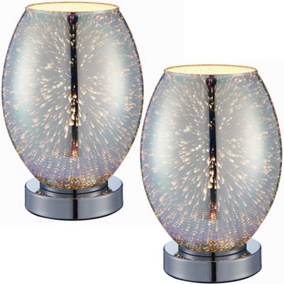 2 PACK Touch On/Off Table Lamp Holographic Glass Shade Unique Bedside ...
