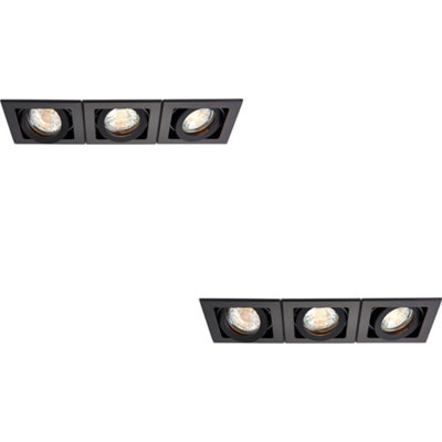 2 PACK Triple Recessed Boxed Downlight - 3 x 50W GU10 Reflector - Matt Black