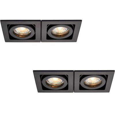 2 PACK Twin Recessed Boxed Downlight - 2 x 50W GU10 Reflector - Matt Black