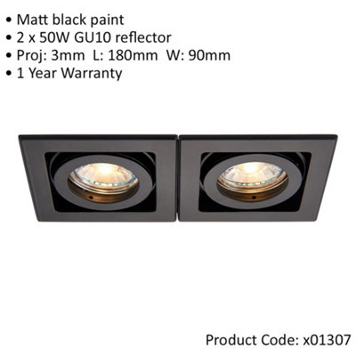 2 PACK Twin Recessed Boxed Downlight - 2 x 50W GU10 Reflector - Matt Black