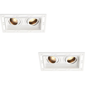 2 PACK Twin Trimless Plaster-In Downlight - 2 x 50W GU10 Reflector LED - White