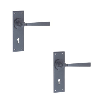2 PACK Unique Black Door Handle on Lockplate for Rustic Homes - Interior Lever on Backplate