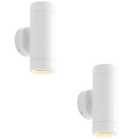 2 PACK Up & Down Twin Outdoor Wall Light - 2 x 7W LED GU10 - Gloss White