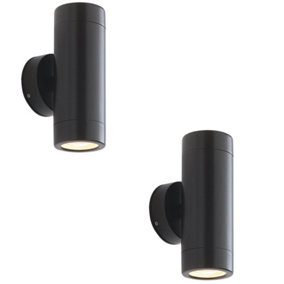 2 PACK Up & Down Twin Outdoor Wall Light - 2 x 7W LED GU10 - Satin Black