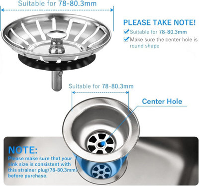 2 Pack Upgraded Kitchen Sink Plug Strainer Stainless Steel Strainers ...