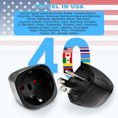 2-Pack USA Plug Adapter, FR 2-Pin to US 3-Pin for Canada, Mexico ...